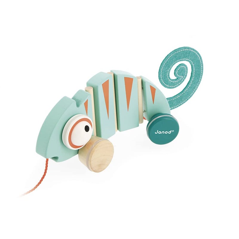 Janod - Tropik Pull-Along Chameleon - Wooden Early-Learning Toy - Silent Wheels - Educational Walking and Balancing Toy - Water-Based Paint - 1 Year + J08264, Green - Image 4